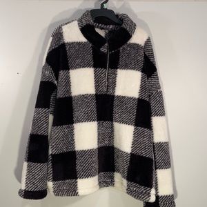 Coeur de Vage black white plaid fleece pullover half zip shirt size 11